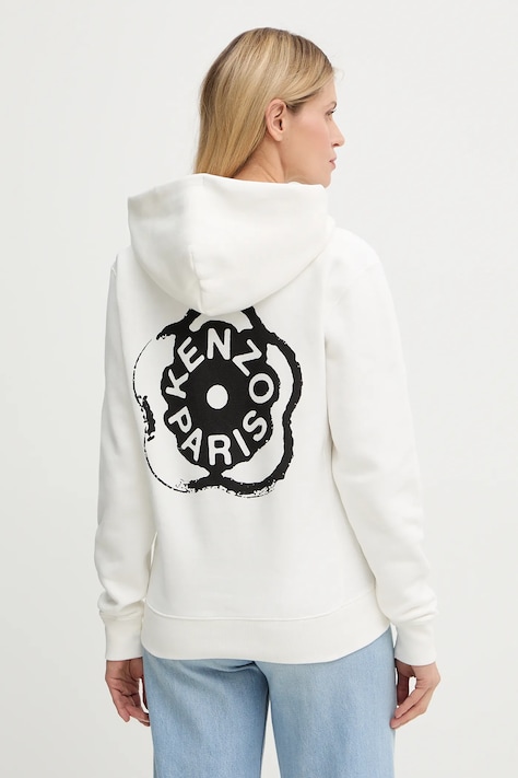 Kenzo bluza bawełniana damska kolor biały z kapturem z nadrukiem FG52HO2064MB
