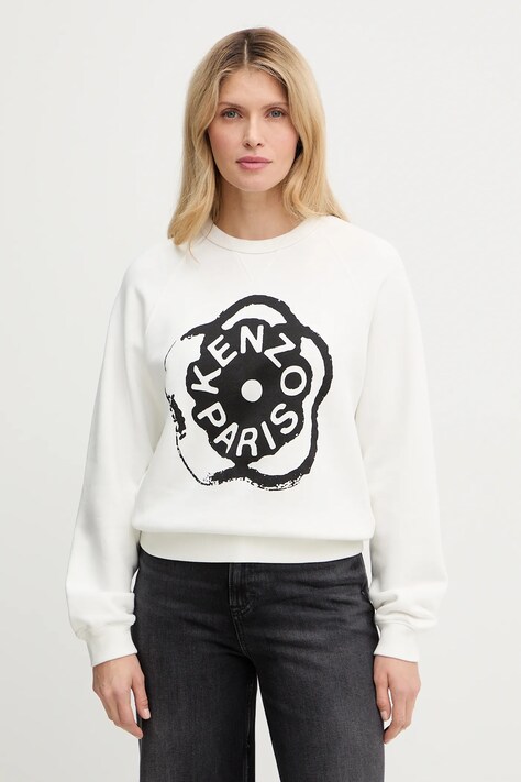 Kenzo bluza bawełniana damska kolor biały z nadrukiem FG52SW2054MJ