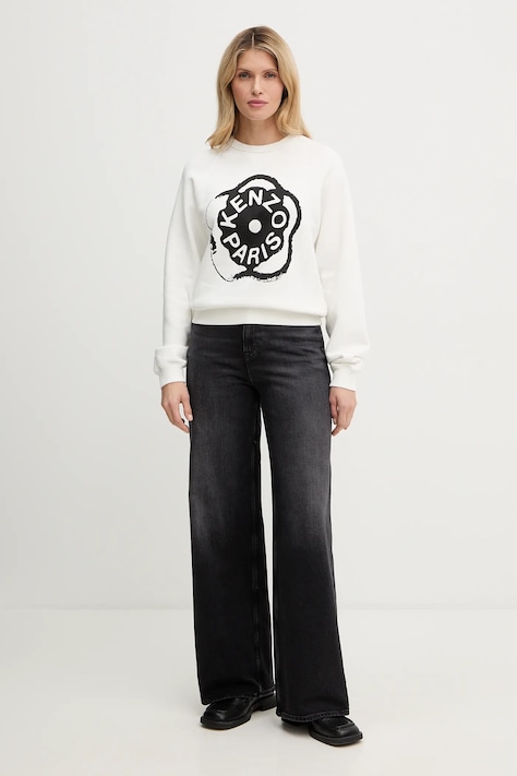Kenzo bluza bawełniana damska kolor biały z nadrukiem FG52SW2054MJ