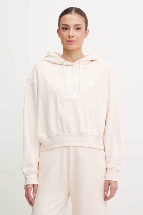 Guess bluza YAYOI damska kolor beżowy z kapturem z aplikacją V6RQ03 KD761