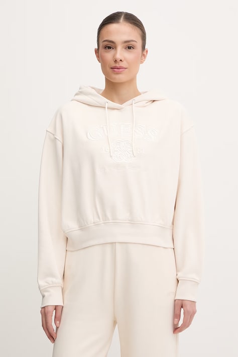 Guess bluza YAYOI damska kolor beżowy z kapturem z aplikacją V6RQ03 KD761