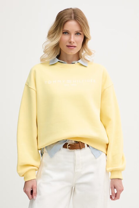 Tommy Hilfiger bluza damska z bawełną żółta WW0WW47831