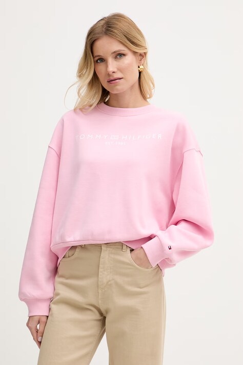 Tommy Hilfiger bluza damska z bawełną różowa WW0WW47831