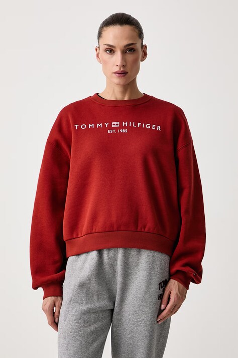 Tommy Hilfiger Bluza damska z bawełną bordowa WW0WW47831