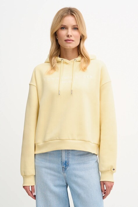 Tommy Hilfiger bluza damska kolor żółty z kapturem z aplikacją WW0WW47832