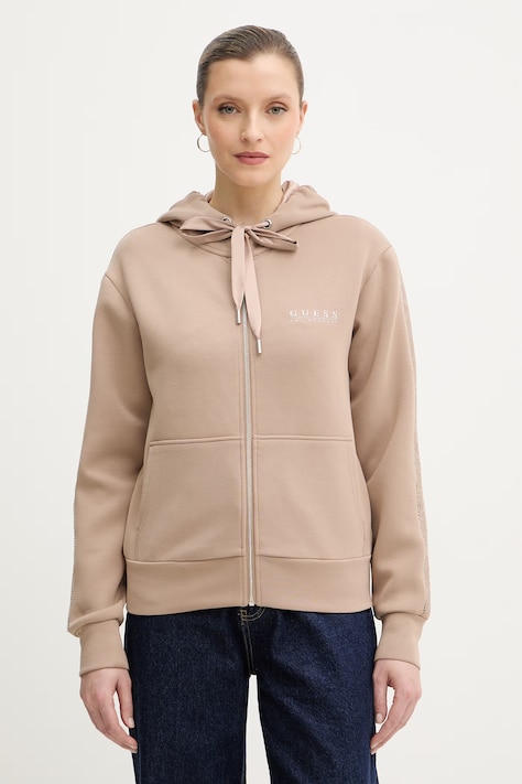 Pulover Guess ženski, bež barva, s kapuco, W6RQ12 KBYE2