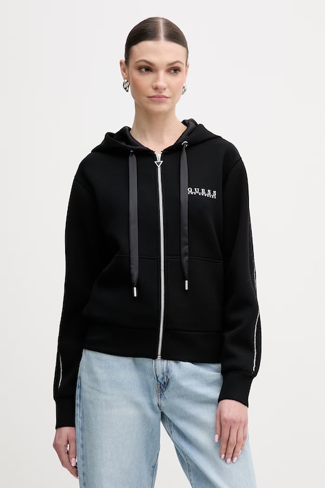 Mikina Guess čierna farba, s kapucňou, s nášivkou, W6RQ12 KBYE2