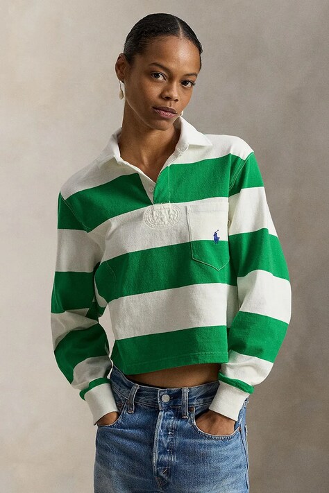 Polo Ralph Lauren bluza bawełniana damska kolor zielony wzorzysta 211971746