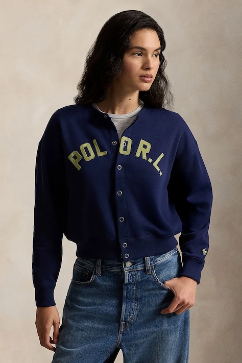 Polo Ralph Lauren bluza rozpinana damska z bawełną granatowa 211A96268