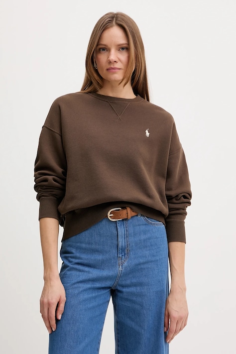 Polo Ralph Lauren hanorac fleece culoarea maro, uni, 211A98189