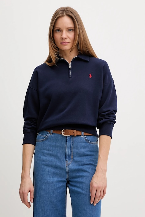 Polo Ralph Lauren bluză culoarea bleumarin, cu imprimeu, 211B18685