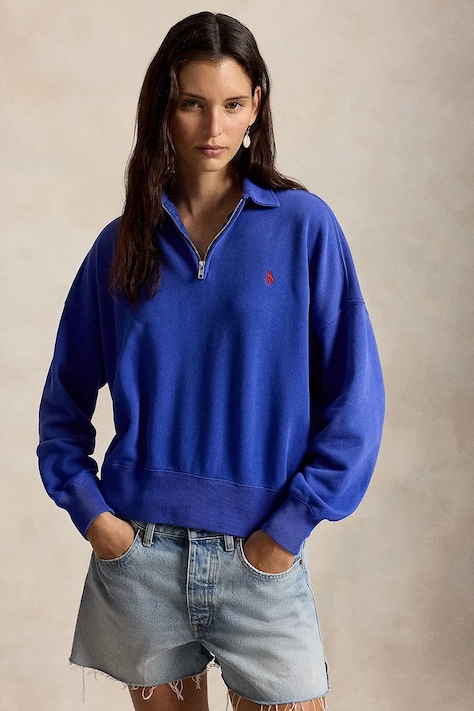 Polo Ralph Lauren rozepínací mikina dámská bavlněná modrá 211B18686