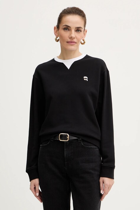 Karl Lagerfeld bluza bawełniana IKON damska kolor czarny z aplikacją B1W20027