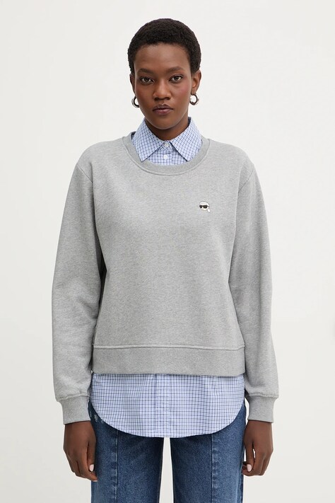 Karl Lagerfeld bluza bawełniana IKON damska kolor szary wzorzysta B1W20028