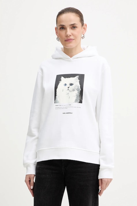 Karl Lagerfeld bluză culoarea alb, cu glugă, cu imprimeu, B1W20012