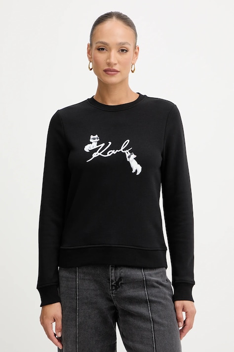 Karl Lagerfeld bluza IKON SIGNATURE damska kolor czarny z nadrukiem B1W20031