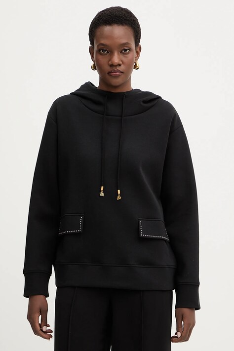 Pulover Karl Lagerfeld ženski, črna barva, s kapuco, B1W20013