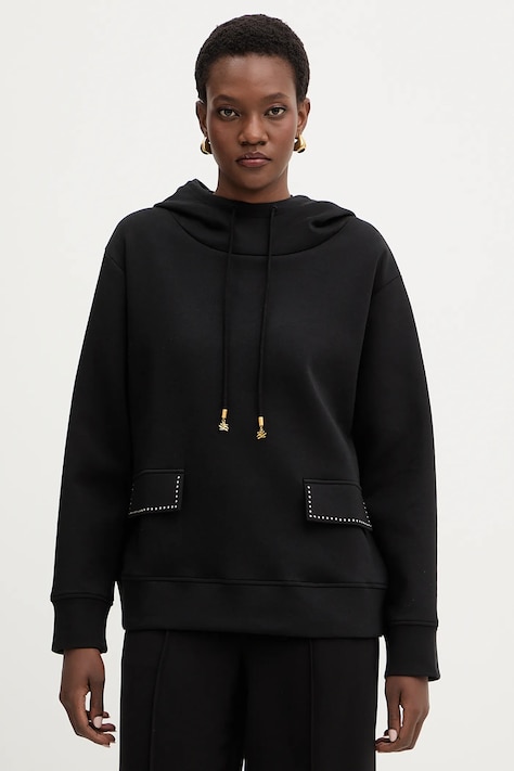 Pulover Karl Lagerfeld ženski, črna barva, s kapuco, B1W20013