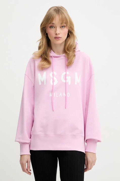 MSGM bluza bawełniana damska kolor różowy z kapturem z nadrukiem 4041MDM515.267000