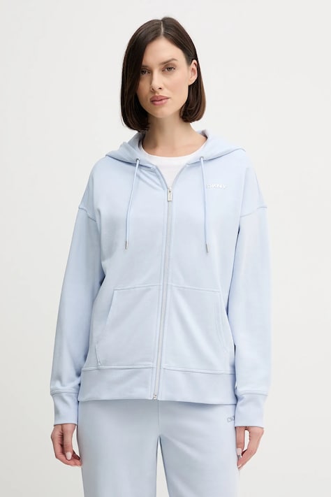 Dkny bluza damska kolor niebieski z kapturem gładka DP6J9665