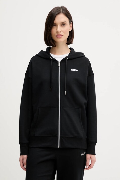 Dkny bluza damska kolor czarny z kapturem gładka DP6J9665