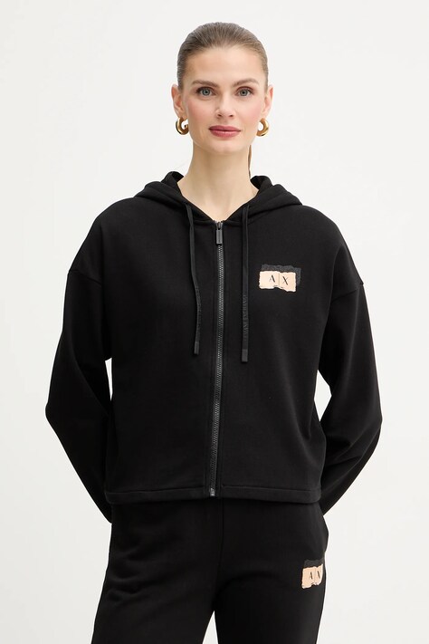Armani Exchange bluza damska kolor czarny z kapturem z nadrukiem XW001800 AF24312