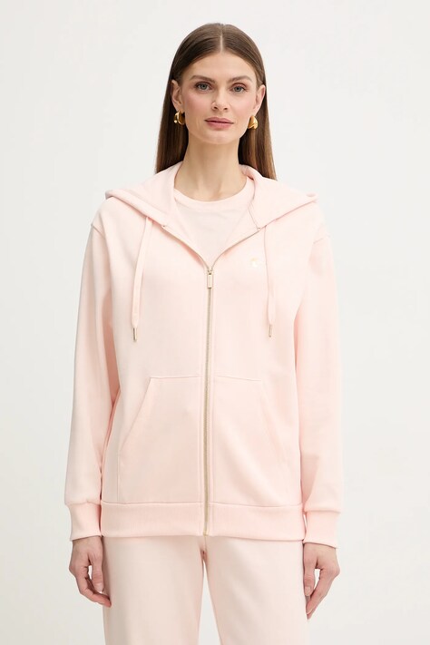 Armani Exchange bluza damska kolor beżowy z kapturem z nadrukiem XW001847 AF18853