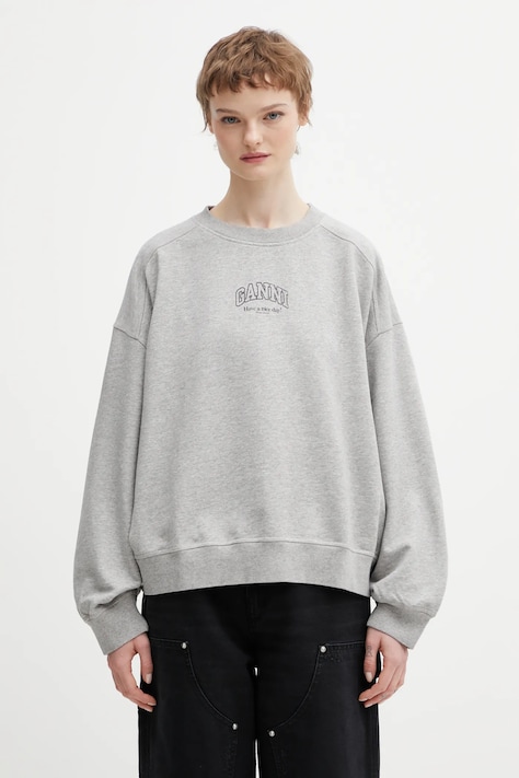 GANNI bluza bawełniana A1060022 damska kolor szary melanżowa A1060022