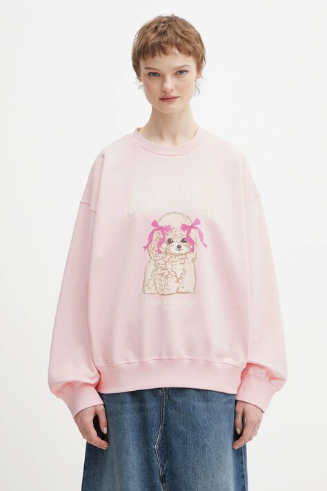 GANNI bluza bawełniana A1060026 damska kolor różowy z nadrukiem A1060026