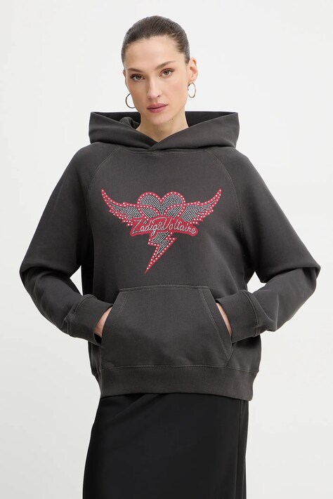 ZADIG&VOLTAIRE bluza bawełniana damska kolor szary z kapturem z nadrukiem JWSS01688