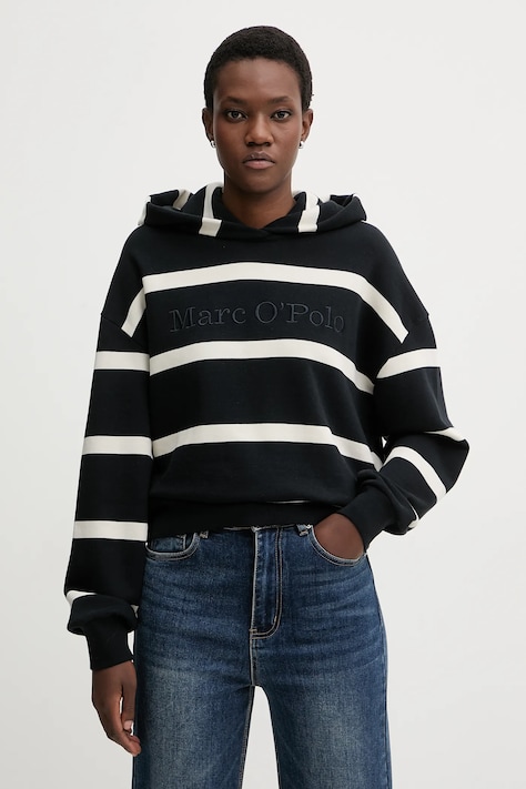 Marc O'Polo bluza bawełniana damska kolor beżowy z kapturem wzorzysta 600407354041