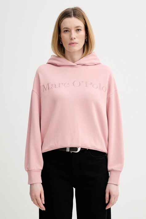 Marc O'Polo bluza bawełniana damska kolor różowy z kapturem z aplikacją 600407354165