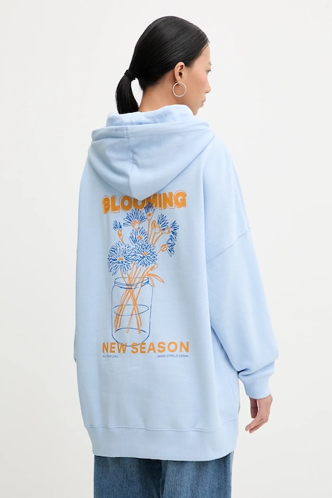Marc O'Polo bluza bawełniana damska kolor niebieski z kapturem gładka 5000009351