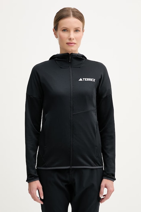 adidas TERREX bluza sportowa damska kolor czarny z kapturem gładka JE1364