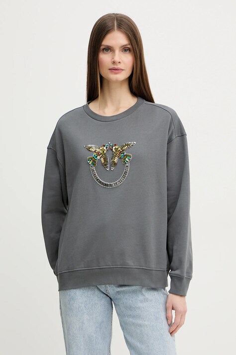 Pinko bluza bawełniana damska kolor szary z aplikacją 100534 A33G