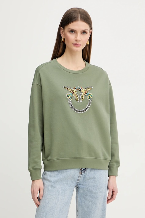 Pinko bluza bawełniana damska kolor zielony z aplikacją 100534 A33G