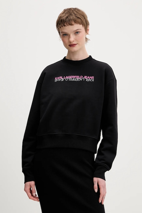 Bavlněná mikina Karl Lagerfeld Jeans dámská, černá barva, s potiskem, B1W20041