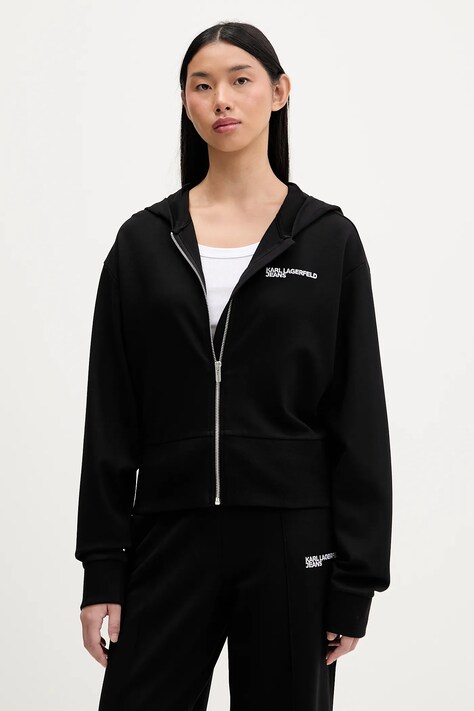 Karl Lagerfeld Jeans bluza damska kolor czarny z kapturem gładka B1W20062