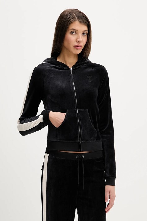 Juicy Couture bluza Heritage damska kolor czarny z kapturem gładka JCGAS126001