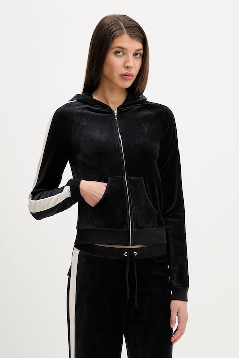 Juicy Couture bluza Heritage damska kolor czarny z kapturem gładka JCGAS126001