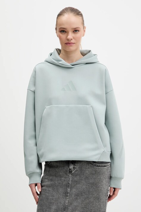 adidas bluza Z.N.E damska kolor turkusowy z kapturem z nadrukiem KC7747