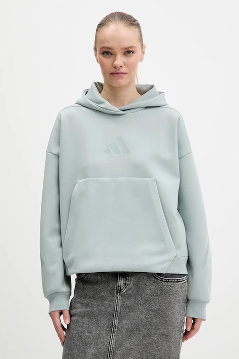 adidas bluza Z.N.E damska kolor turkusowy z kapturem z nadrukiem KC7747
