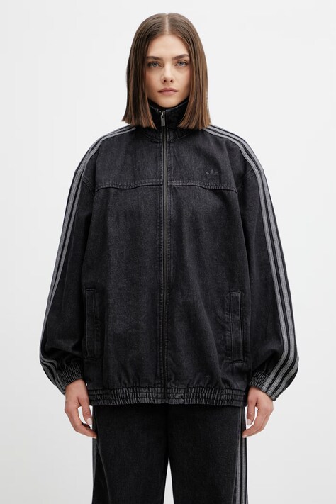 adidas Originals geacă jeans Firebird culoarea negru, de tranziție, oversize, KD2926