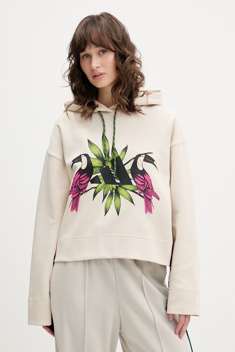 Μπλούζα adidas x Farm Rio χρώμα: μπεζ, με κουκούλα, KS8031