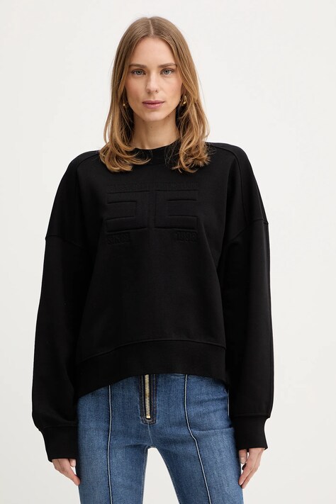 Elisabetta Franchi bluza bawełniana damska kolor czarny gładka MD02D61E2