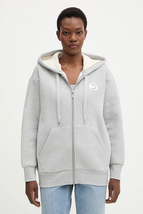 MICHAEL Michael Kors bluza bawełniana damska kolor szary z kapturem melanżowa MR651X4JRY