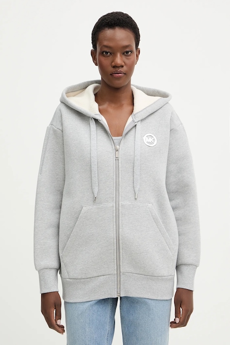 MICHAEL Michael Kors bluza bawełniana damska kolor szary z kapturem melanżowa MR651X4JRY