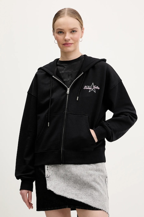 Бавовняна кофта Guess Jeans колір чорний з капюшоном з аплікацією W6RQ06 K68I4