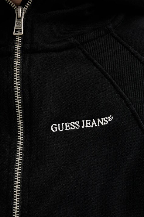 Guess Jeans bluza bawełniana damska kolor czarny z kapturem melanżowa W6RQ07 K68I4