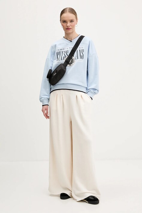 Guess Jeans bluza bawełniana damska kolor niebieski z nadrukiem W6RQ09 K68I4